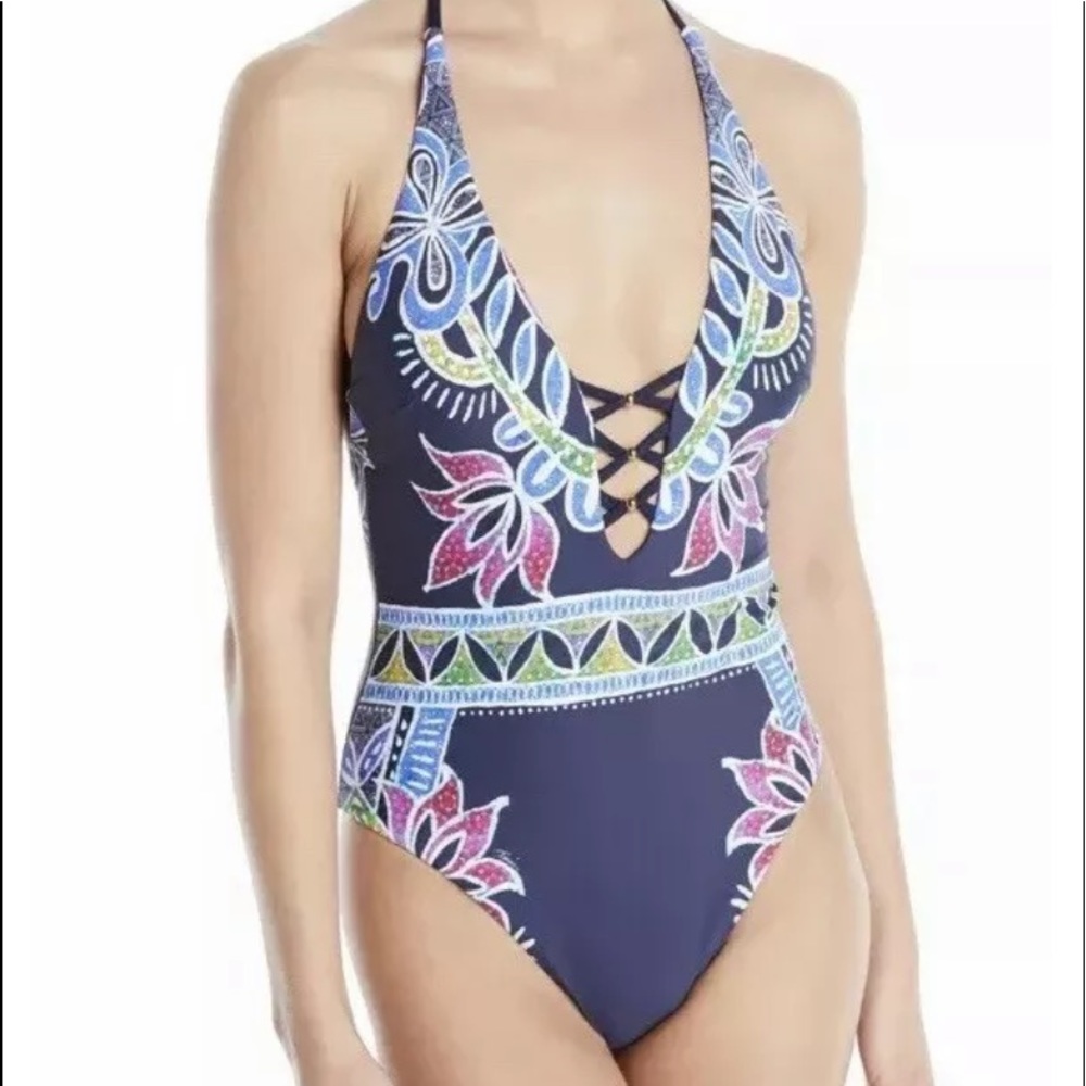 Trina Turk Lotus Reversible Strappy one piece swim